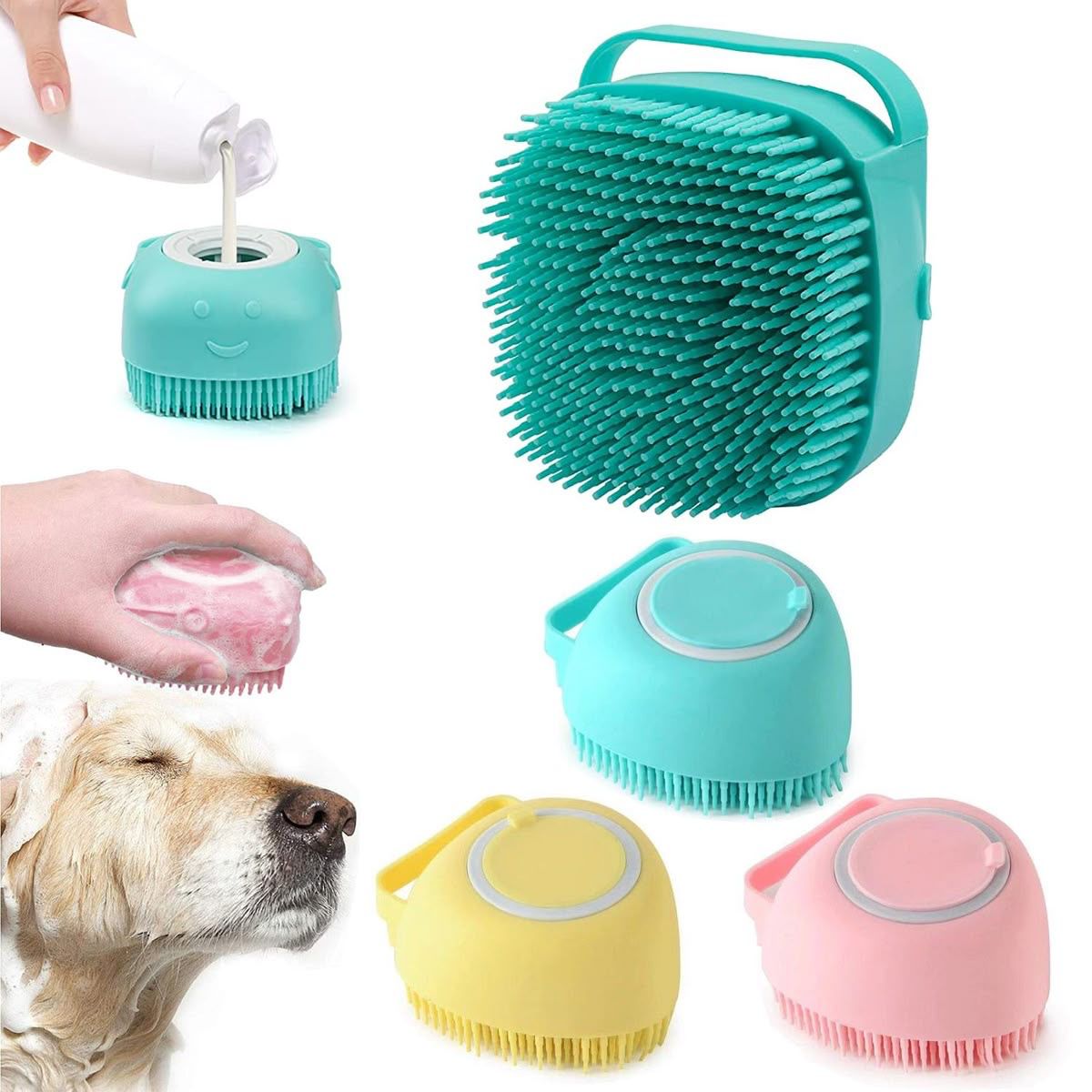 SoapSplash Self-Dispensing Pet Wash Brush - Soap-Infused Grooming Tool for Easy Bath Time